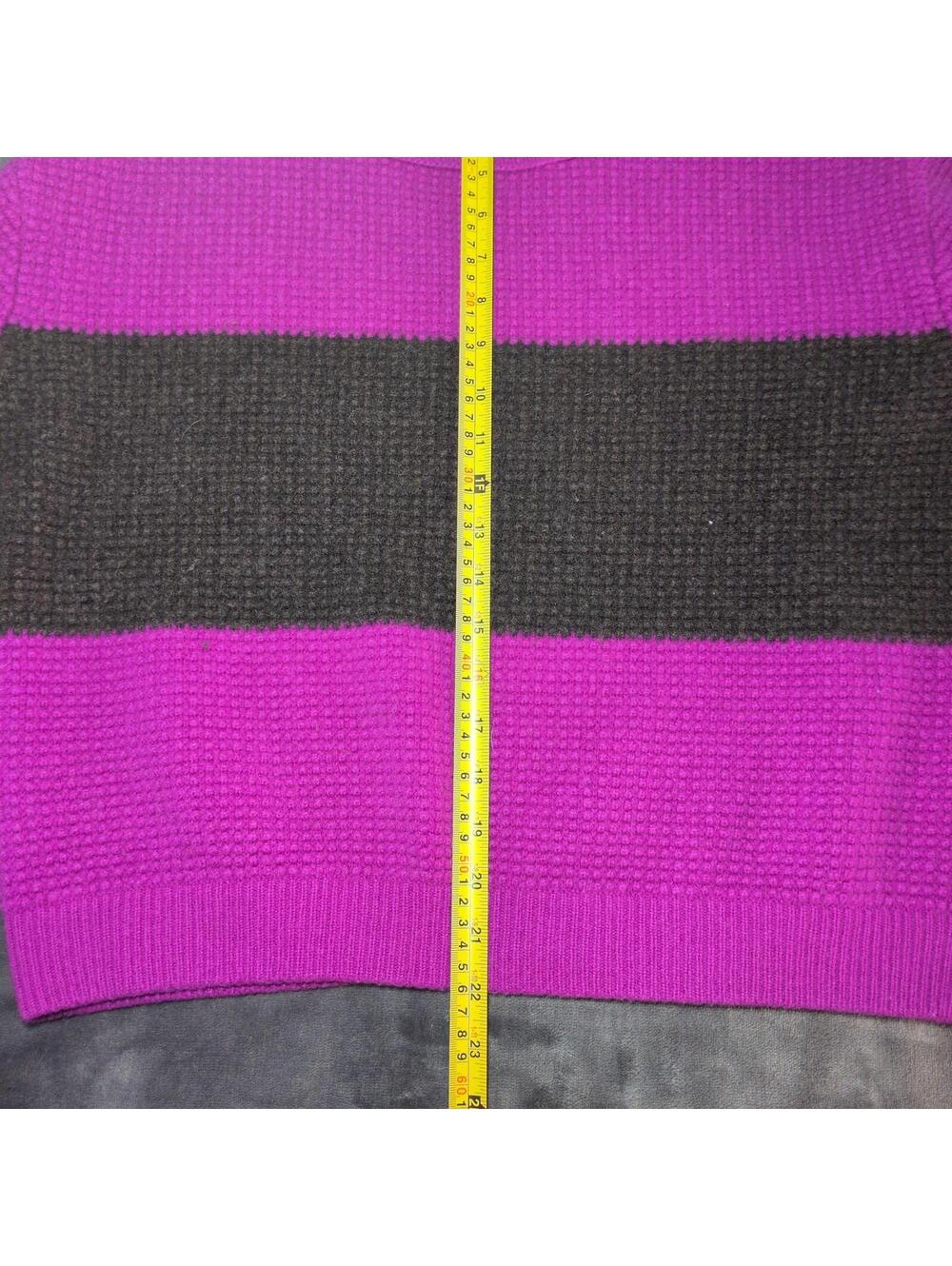 J Crew Waffle Knit Sweater 100% Cashmere Womens Size Medium Purple Grey Striped - Picture 5 of 7